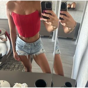 White Fox patience red strapless zip up corset tube top